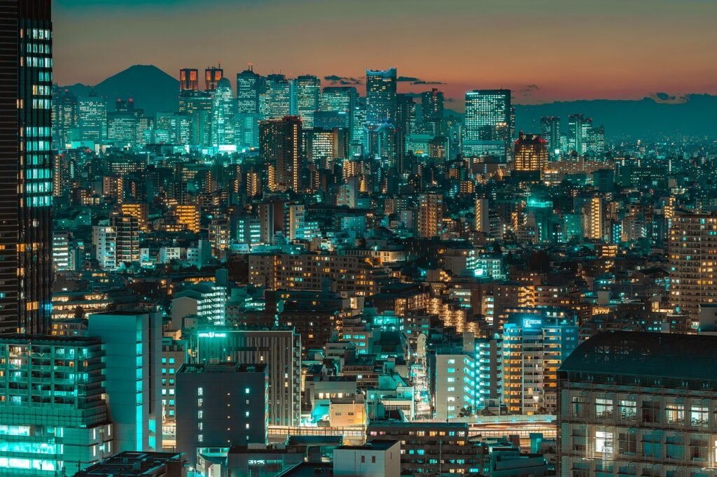 tokyo, japan, buildings, city, skyscrapers, urban, night, metropolis, lights